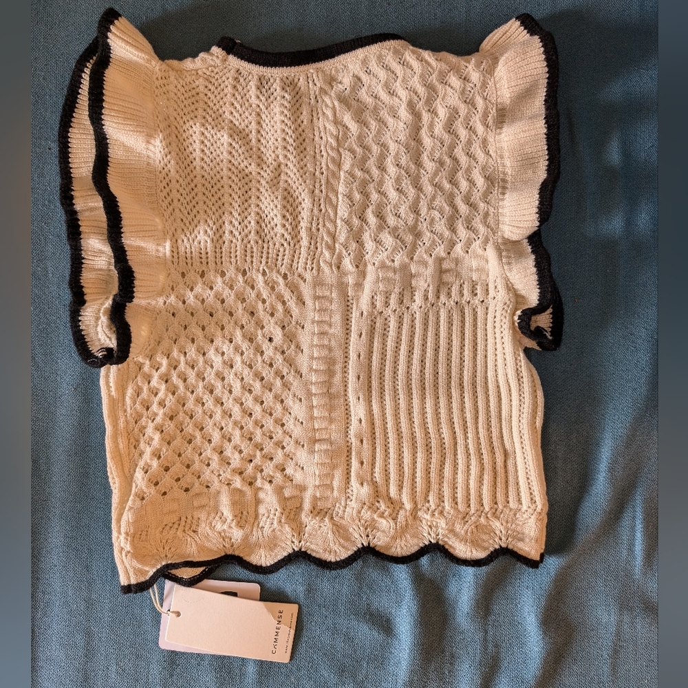 Commense Maze Crochet Eyelet Flounce Knit Sweater Tank Top S NWT - Picture 9 of 9